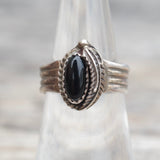 Vintage Sterling Onyx Feather Ring 7