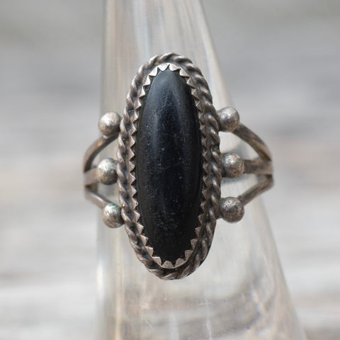 Vintage Sterling Onyx Ring 6.5