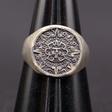 Vintage Sterling Silver Aztec Calendar Ring 7.75