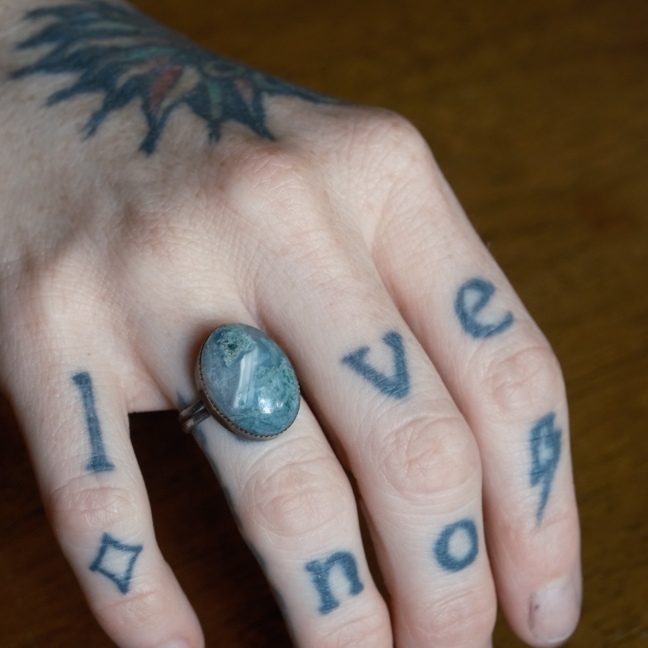 Vintage Sterling Green Agate Ring 5