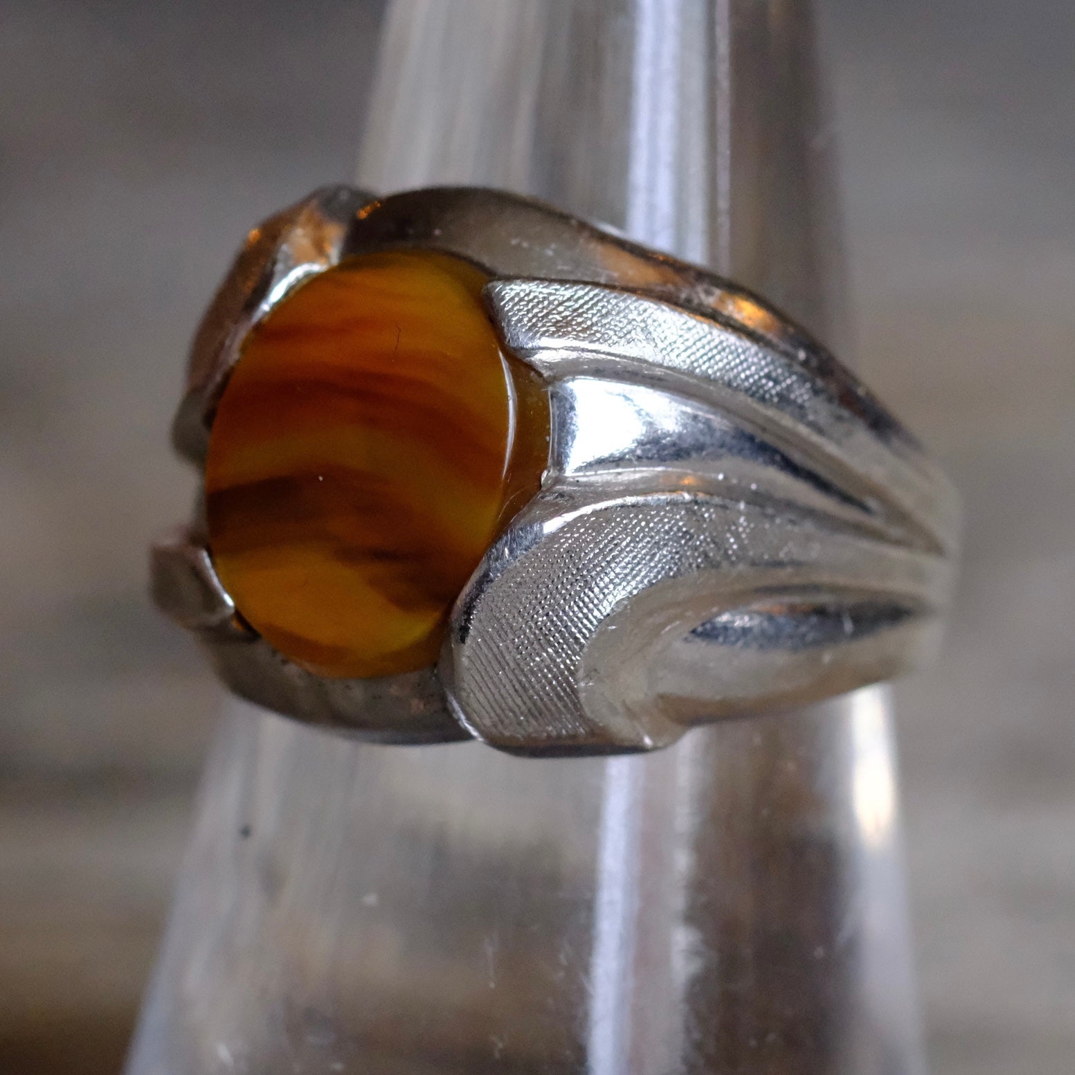 Vintage Sterling Agate Ring 7.5