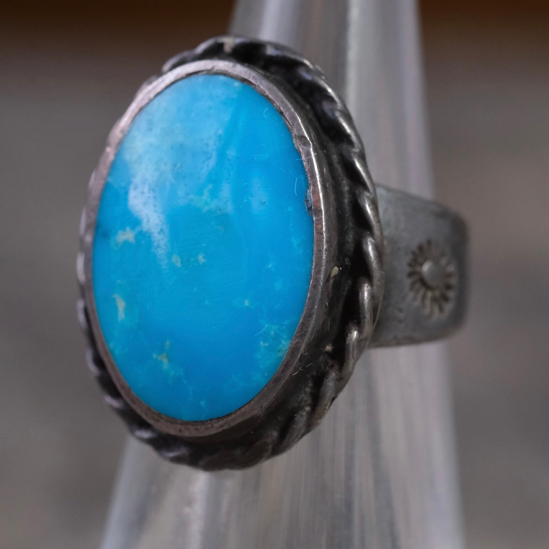 Vintage Sterling Turquoise Roper Ring 3