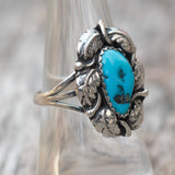 Vintage Sterling Turquoise Feather Ring 7.5