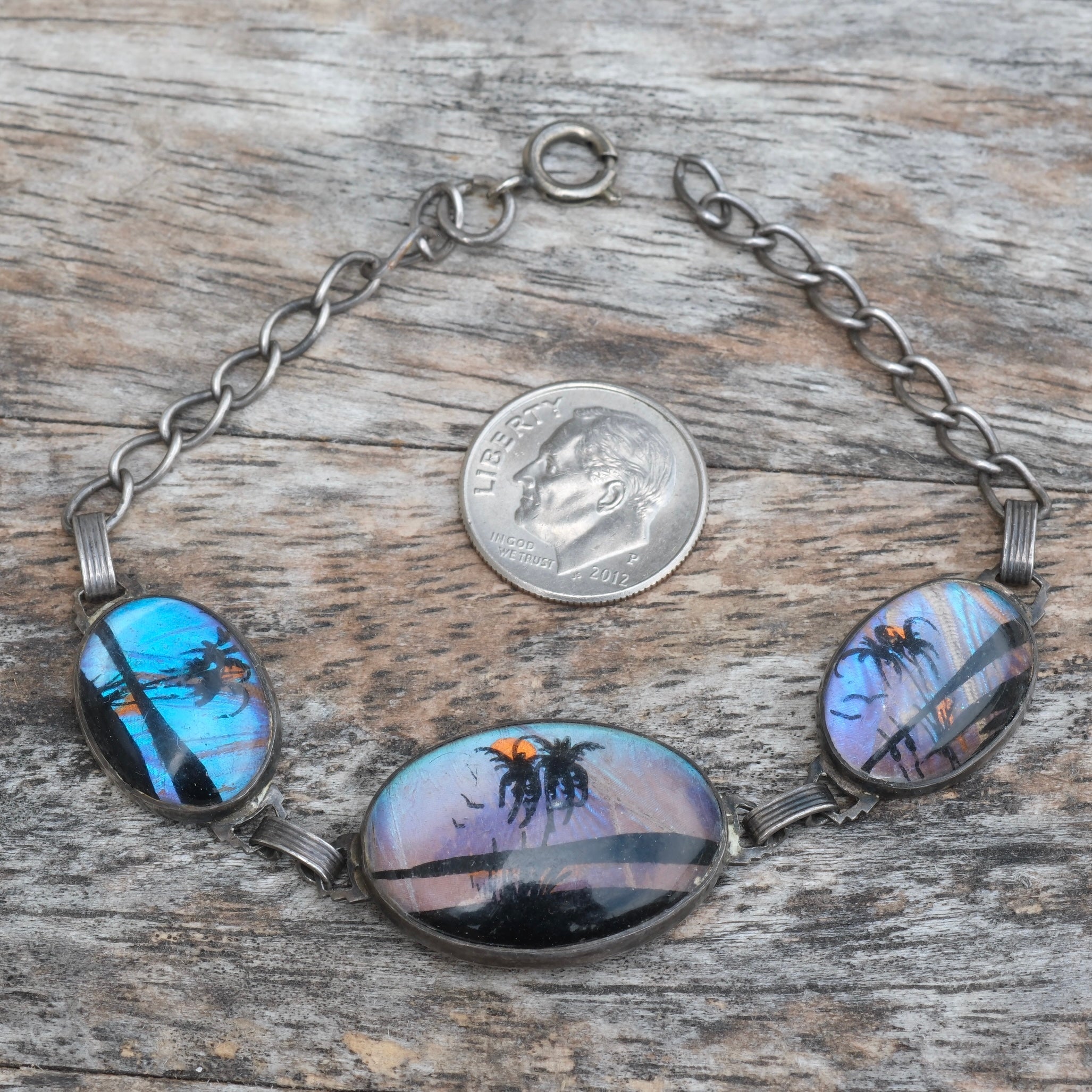 1920's Hoffman Sterling Painted Butterfly Wing Bracelet