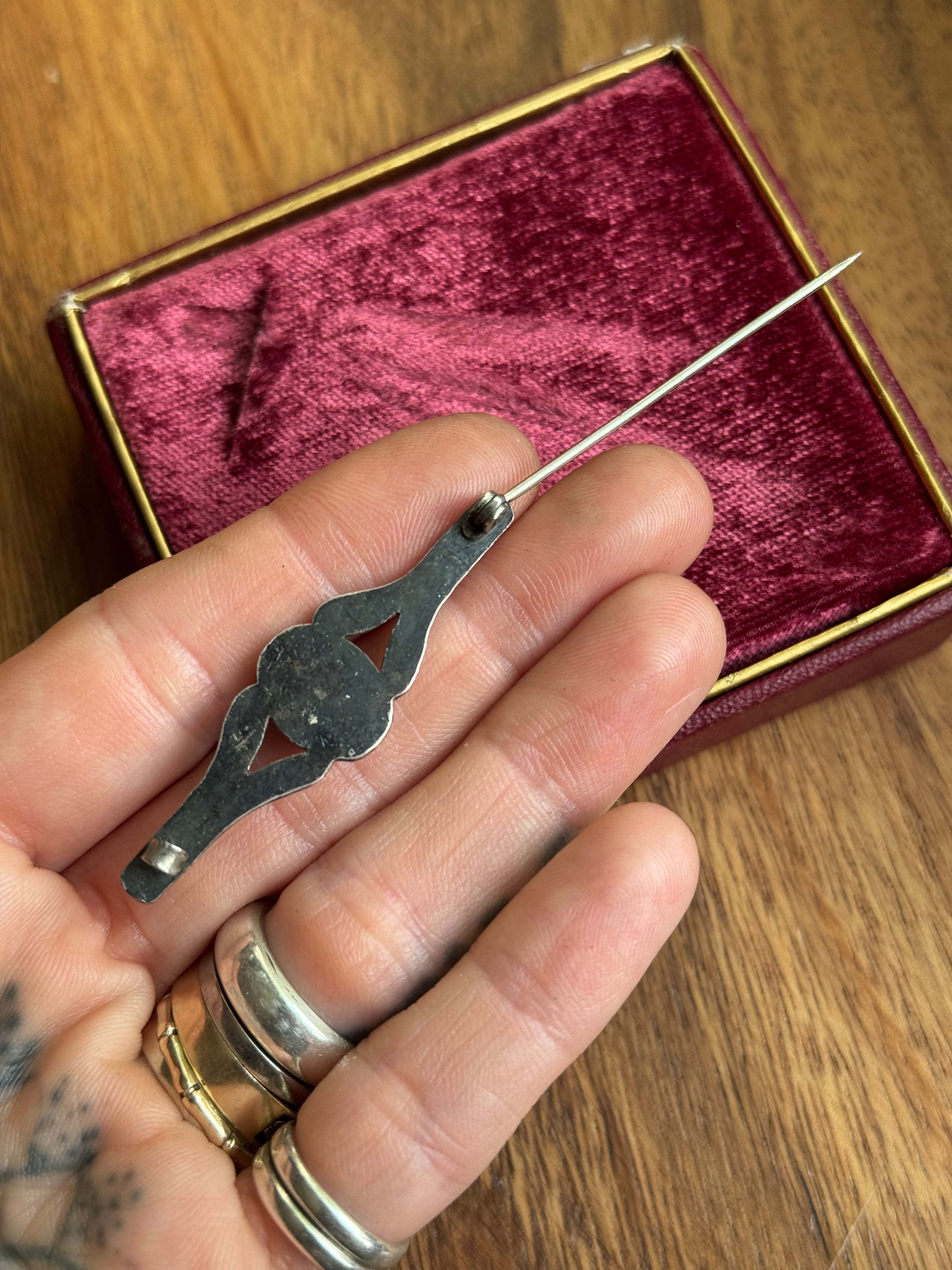 Vintage Sterling Silver Turquoise Stamped Pin