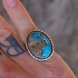 Vintage Sterling Turquoise Roper Ring 6.75