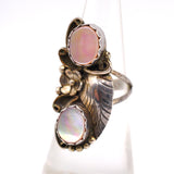Vintage Sterling 2-Stone mother Of Pearl Feather Ring 5.5