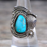 Vintage Sterling Turquoise Feather Ring 7.25