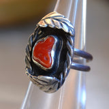 Vintage Sterling Coral Feather Ring 4.5