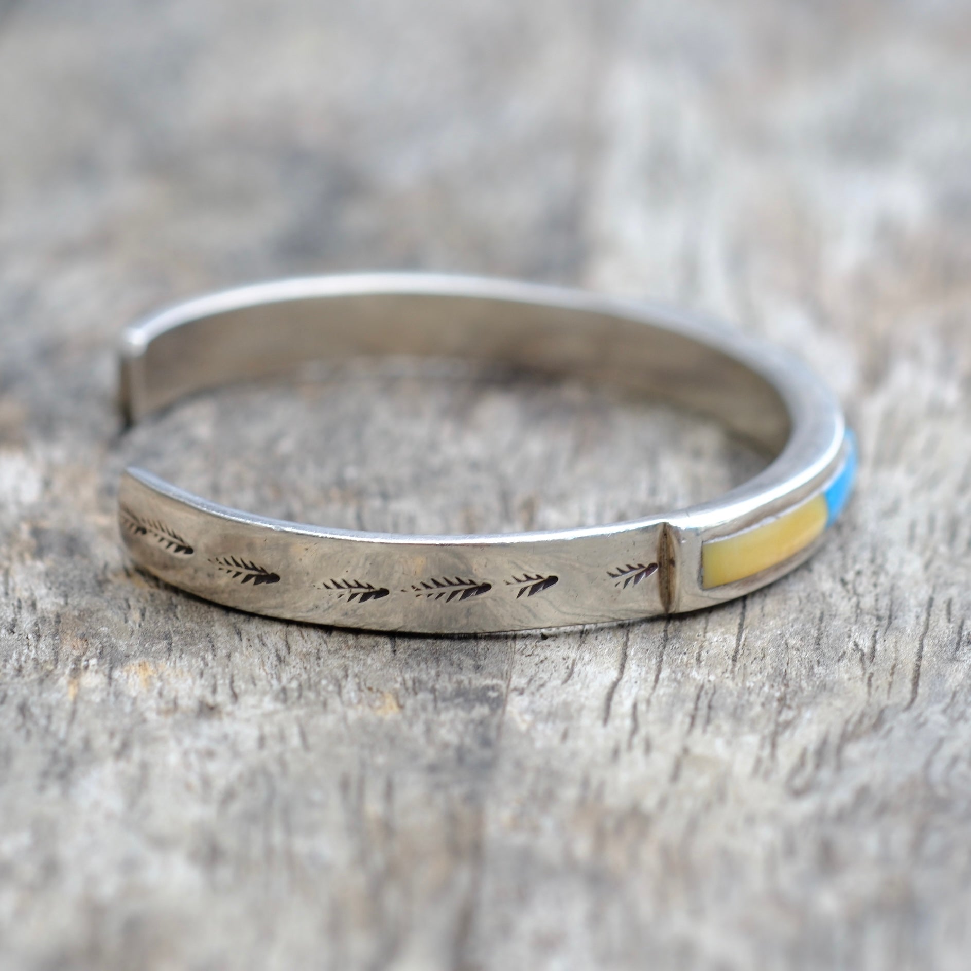 Vintage Sterling Multistone Inlay Cuff Bracelet
