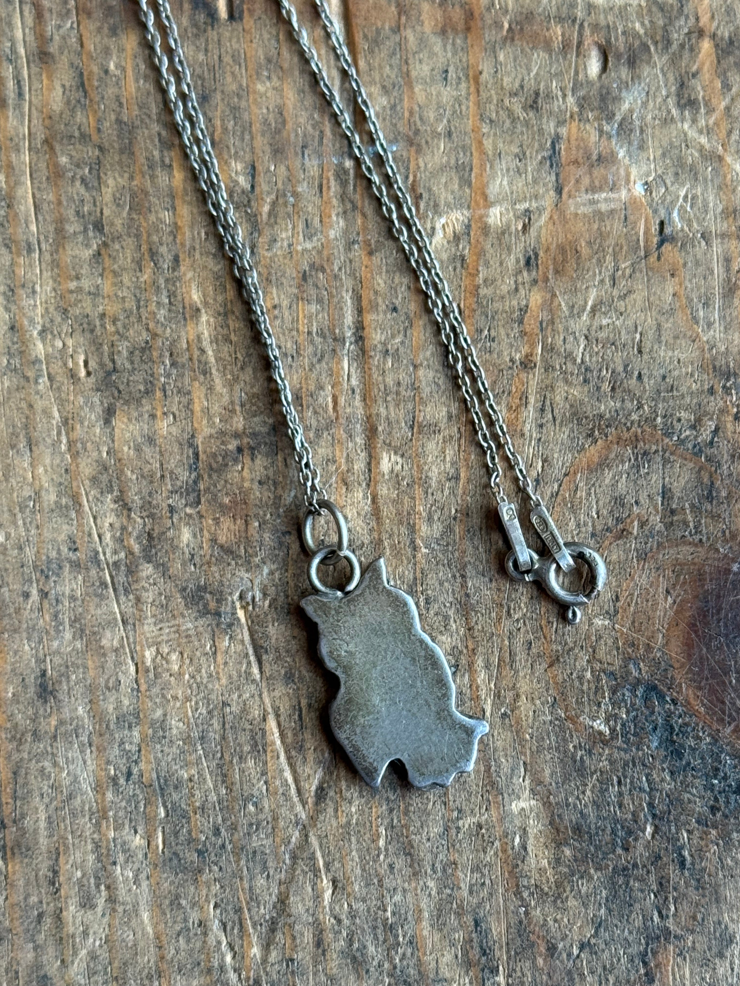 Vintage Sterling Silver Turquoise Owl Necklace