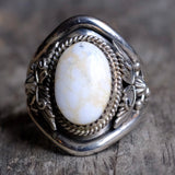 Vintage Sterling White Buffalo Feather Ring 10.75