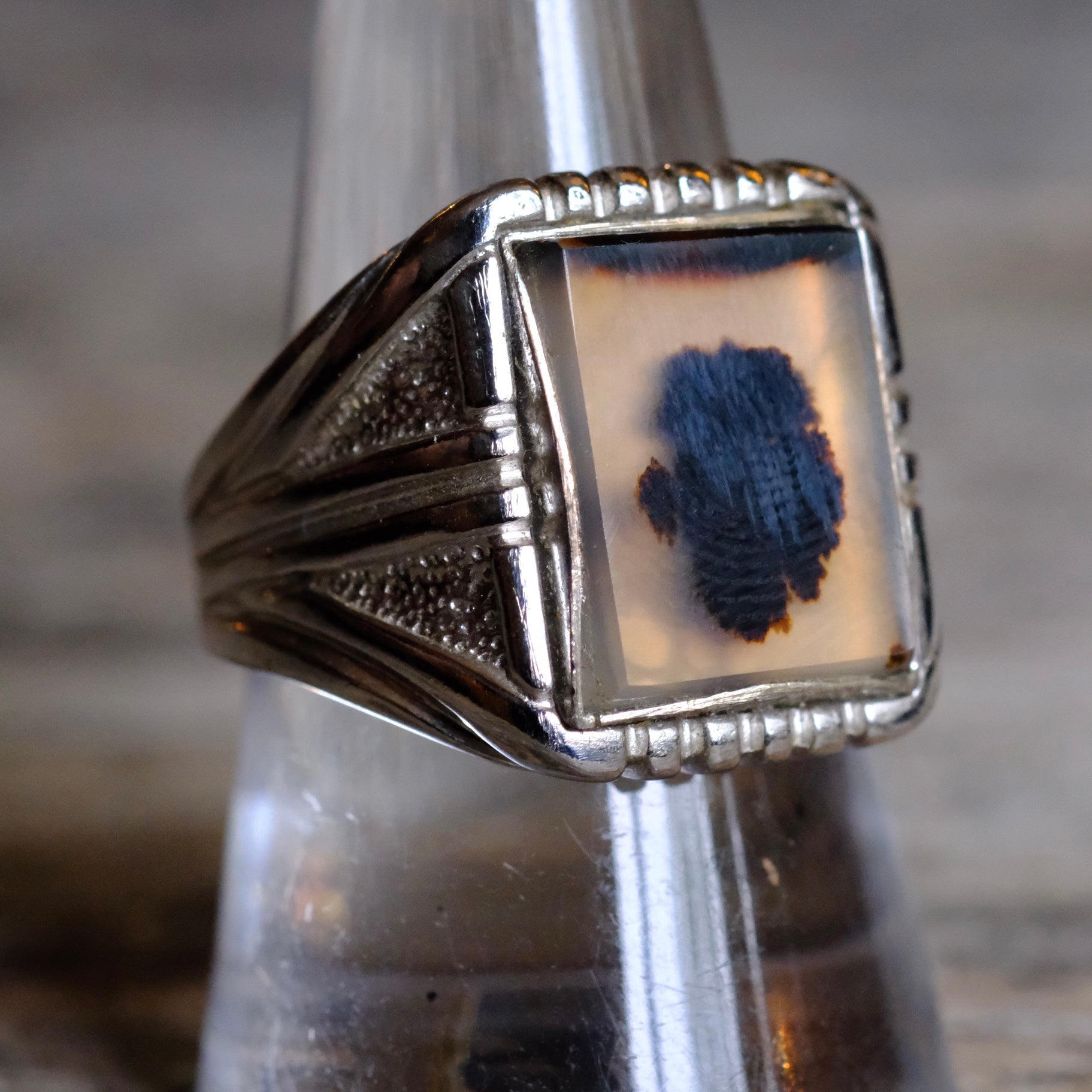 Vintage Sterling Agate Signet Ring 9.75