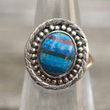 Vintage Sterling Rainbow Calsilica Ring 5.5