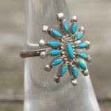 Vintage Sterling Turquoise Cluster Ring 5.5