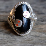 Vintage Sterling Effie C Zuni Onyx Snake Ring 9.5