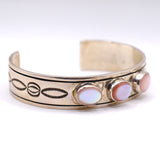 Vintage Sterling 3-Stone Mother Of Pearl Stamped Cuff Bracelet 6.25"