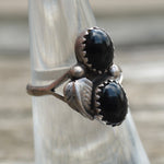 Vintage Sterling Onyx Feather Ring 5.75