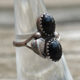 Vintage Sterling Onyx Feather Ring 5.75