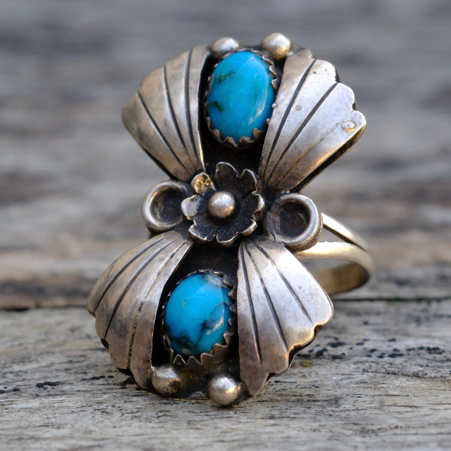 Vintage Sterling 2-Stone Turquoise Ring 5.25