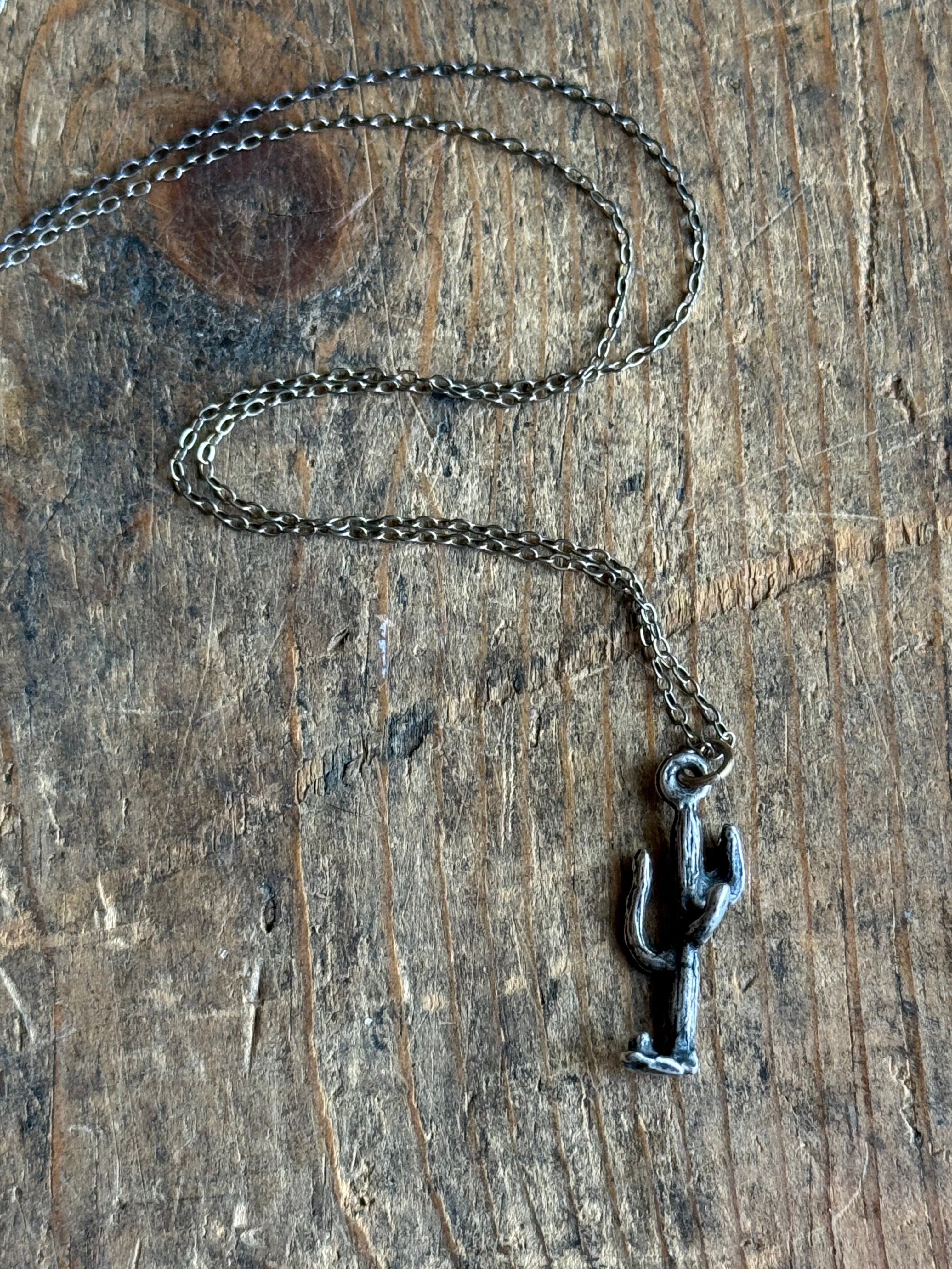 Vintage Sterling Silver Cactus Charm Necklace