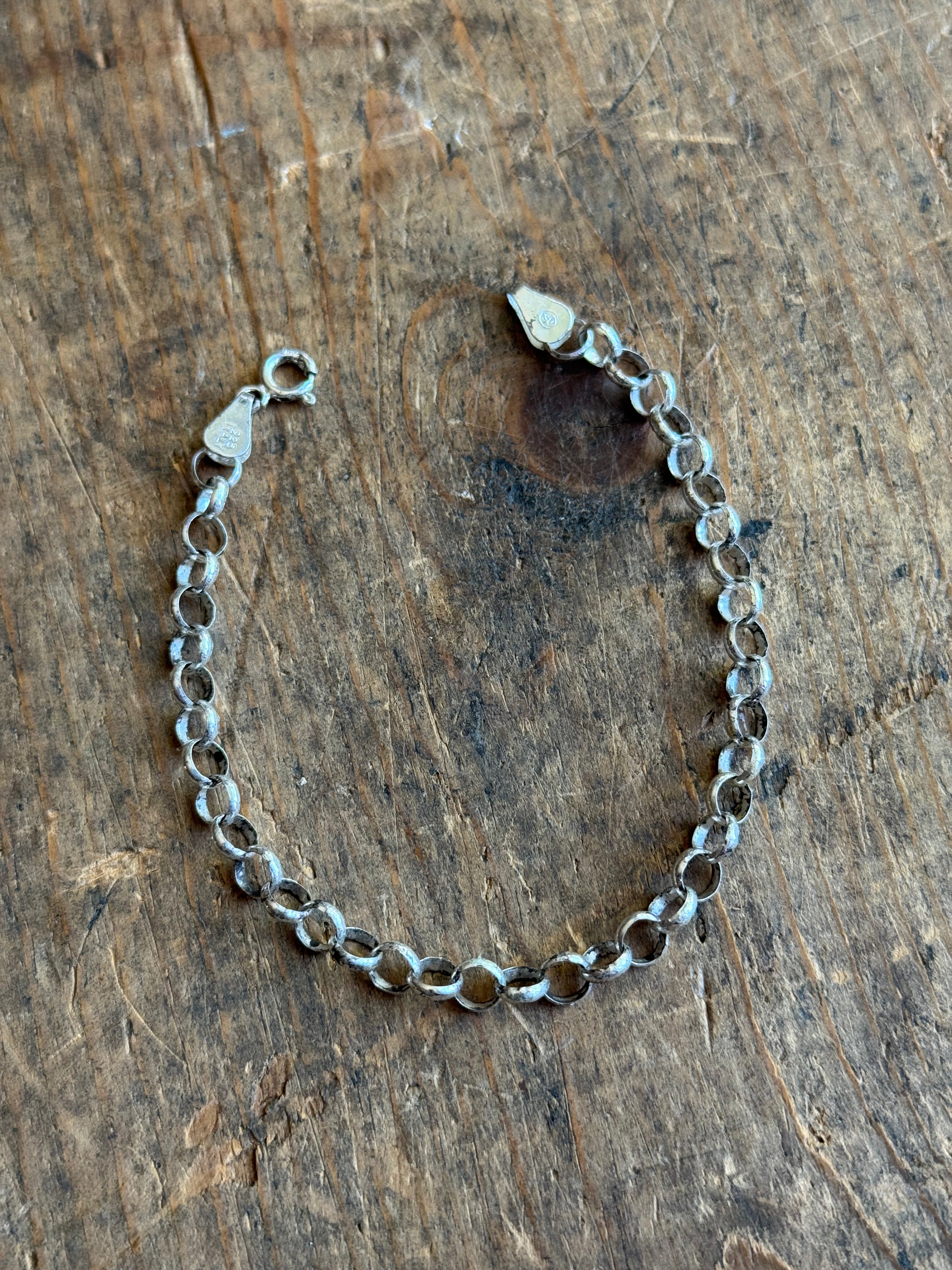 Vintage Sterling Silver Rolo Chain Bracelet 7"