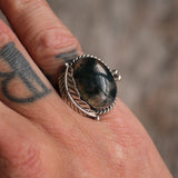 Vintage Sterling Agate Feather Ring 7.25