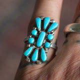 Vintage Sterling Turquoise Cluster Ring 6.75