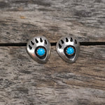 Vintage Sterling Turquoise Paw Stud Earrings