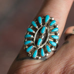 Vintage Sterling Turquoise Cluster Ring 6.25