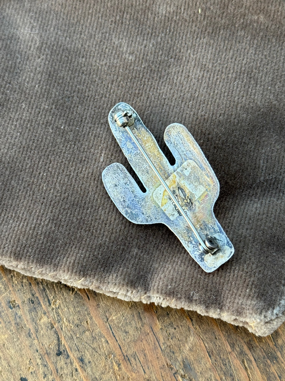 Vintage Sterling Silver Turquoise Cactus Pin