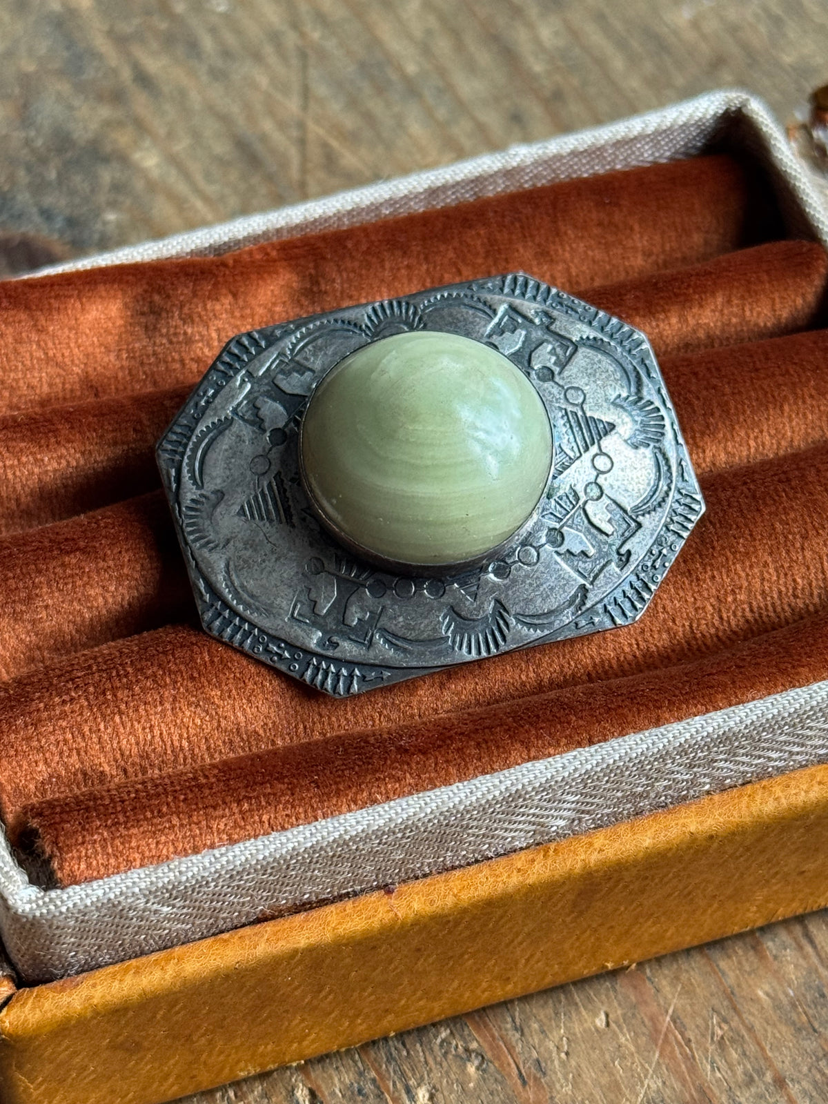 Vintage Sterling Silver Jasper Stamped Thunderbird Pin