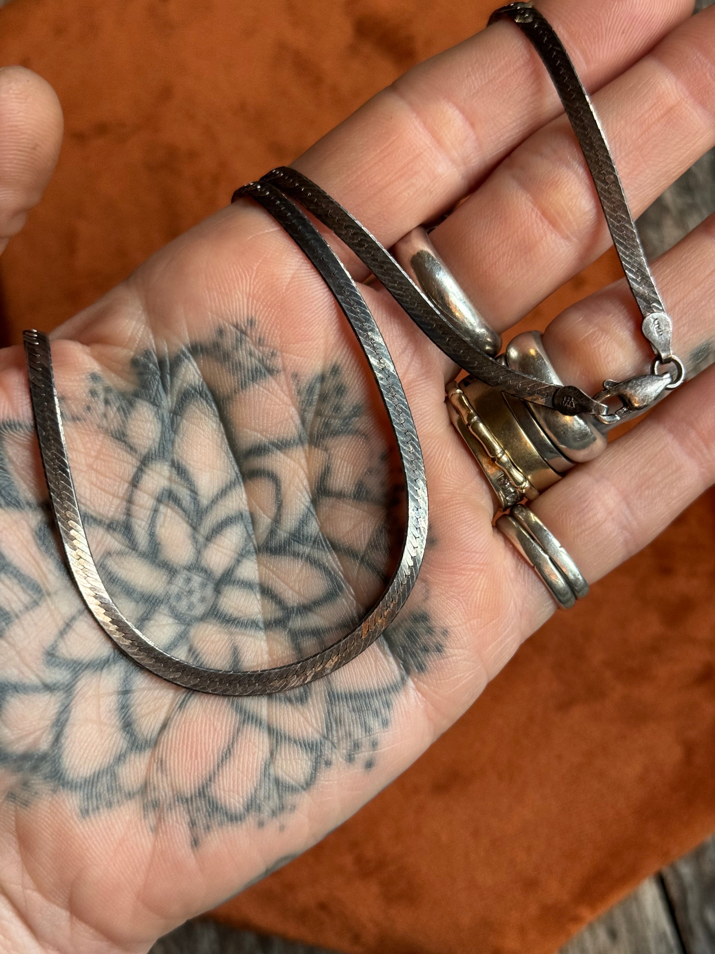 Vintage Sterling Silver 24” Patinaed Herringbone Chain