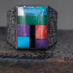 Vintage Sterling Multistone inlay Ring 9