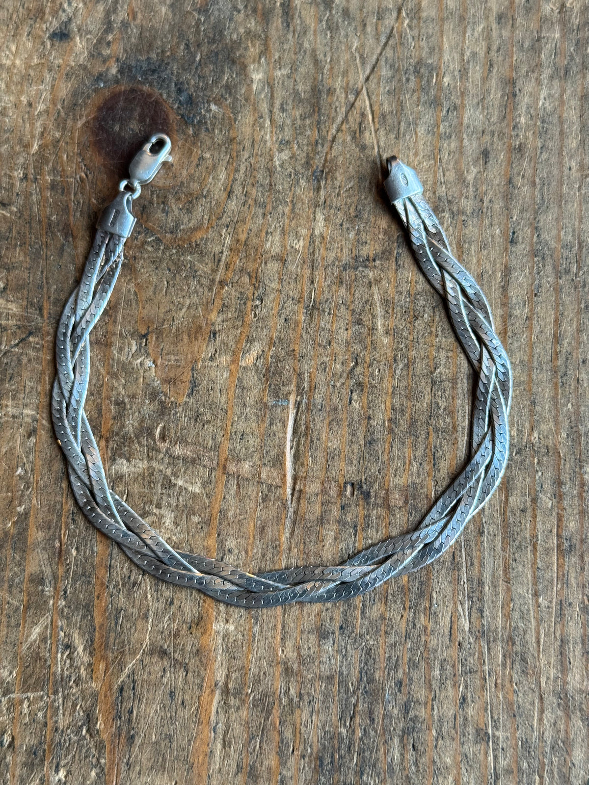 Vintage Sterling Silver Braided Herringbone Chain Bracelet