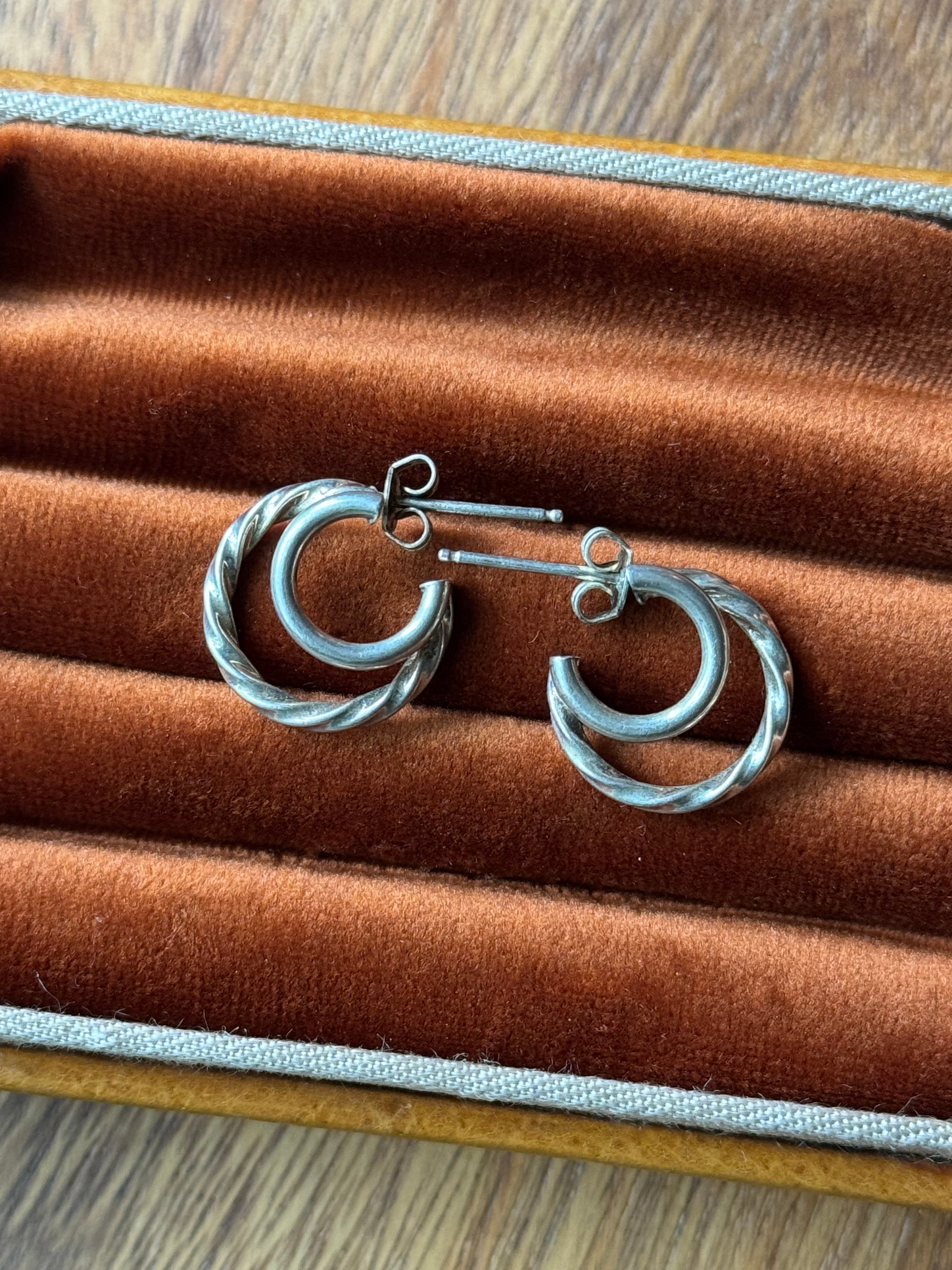 Vintage Sterling Silver Double Twisted Rope Hoops