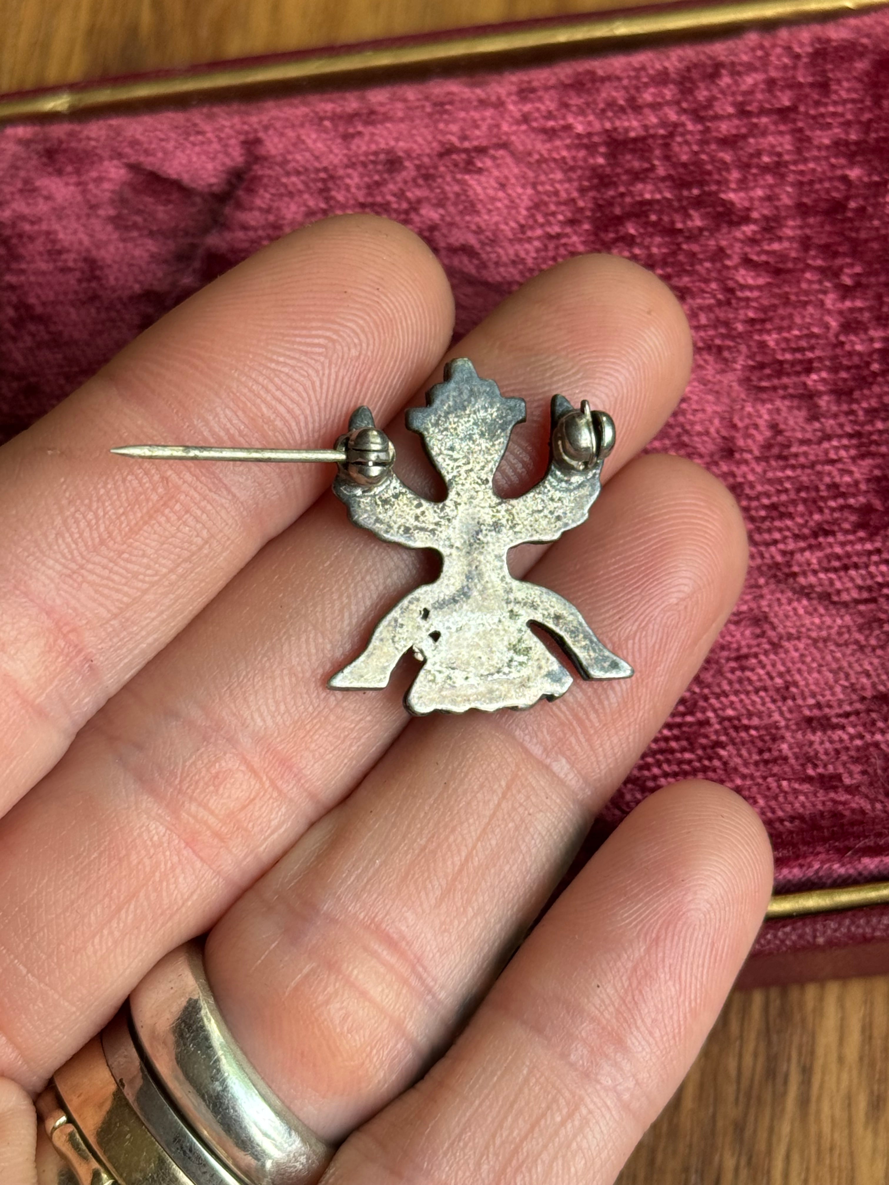 Vintage Sterling Silver Zuni Turquoise Inlay Knifewing Pin
