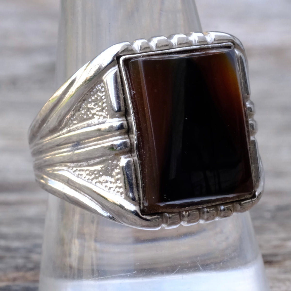 Vintage Sterling Agate Signet Ring 10