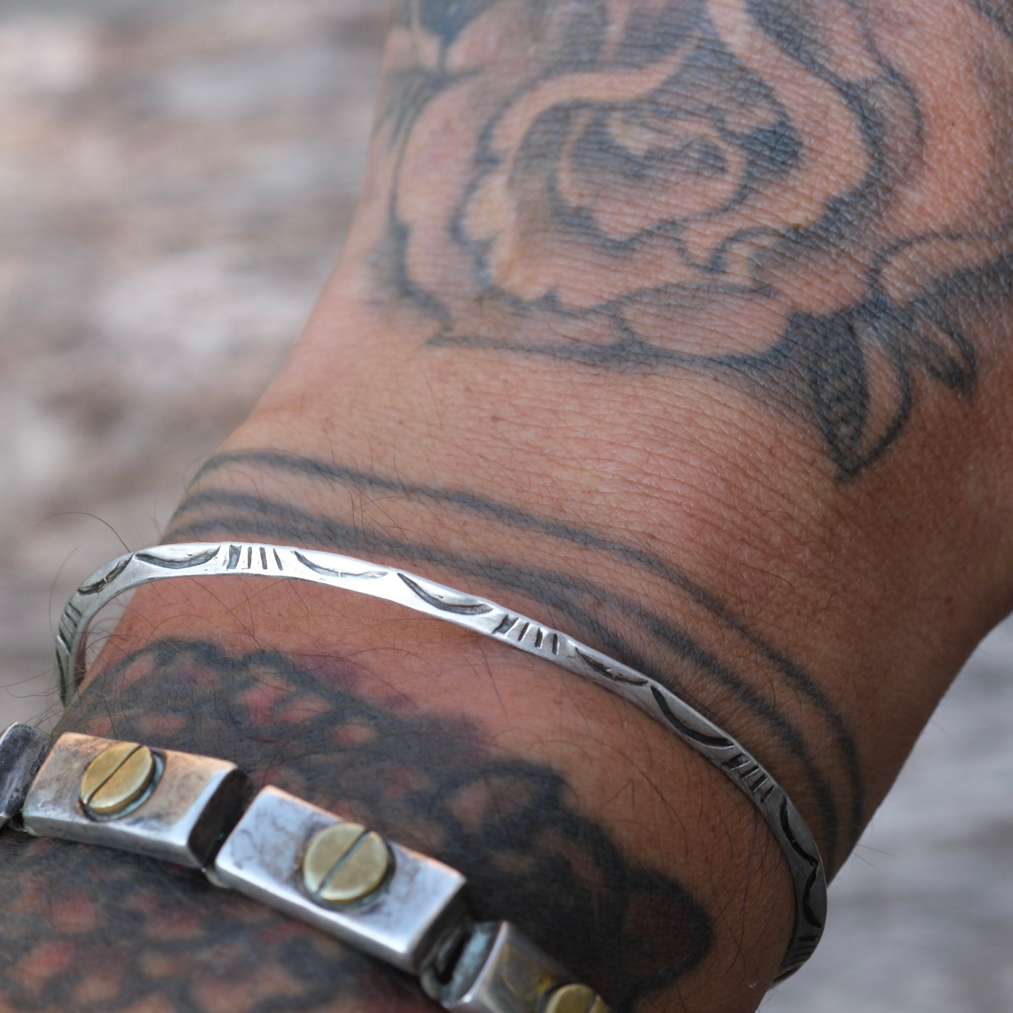 Vintage Sterling Silver Stamped Triangle Cuff