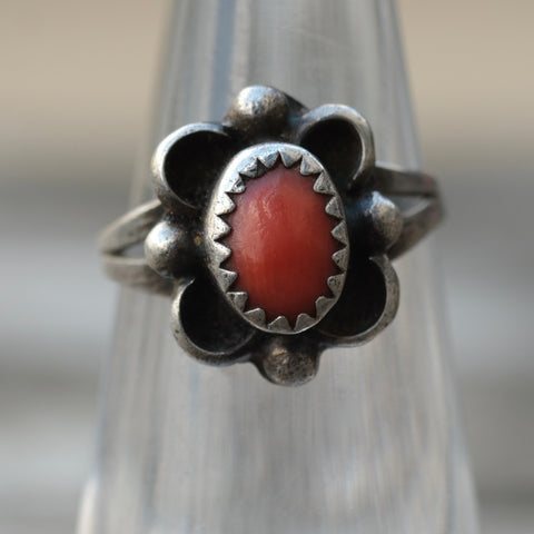 Vintage Sterling Coral Ring 4.75