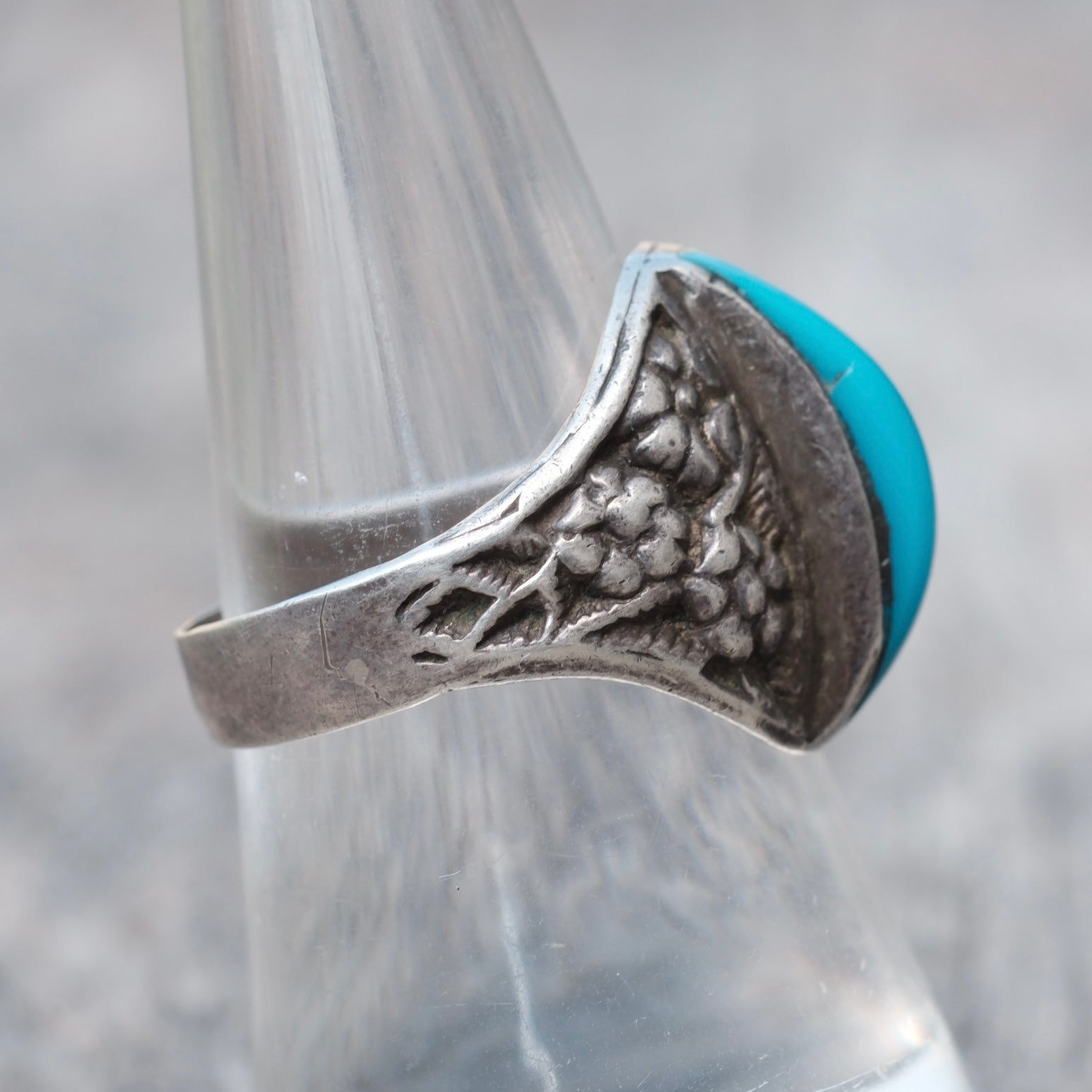 Vintage Sterling Turquoise Floral Ring 8