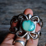 HEAVY Vintage Sterling Cerrillos Turquoise Sandcast Cuff