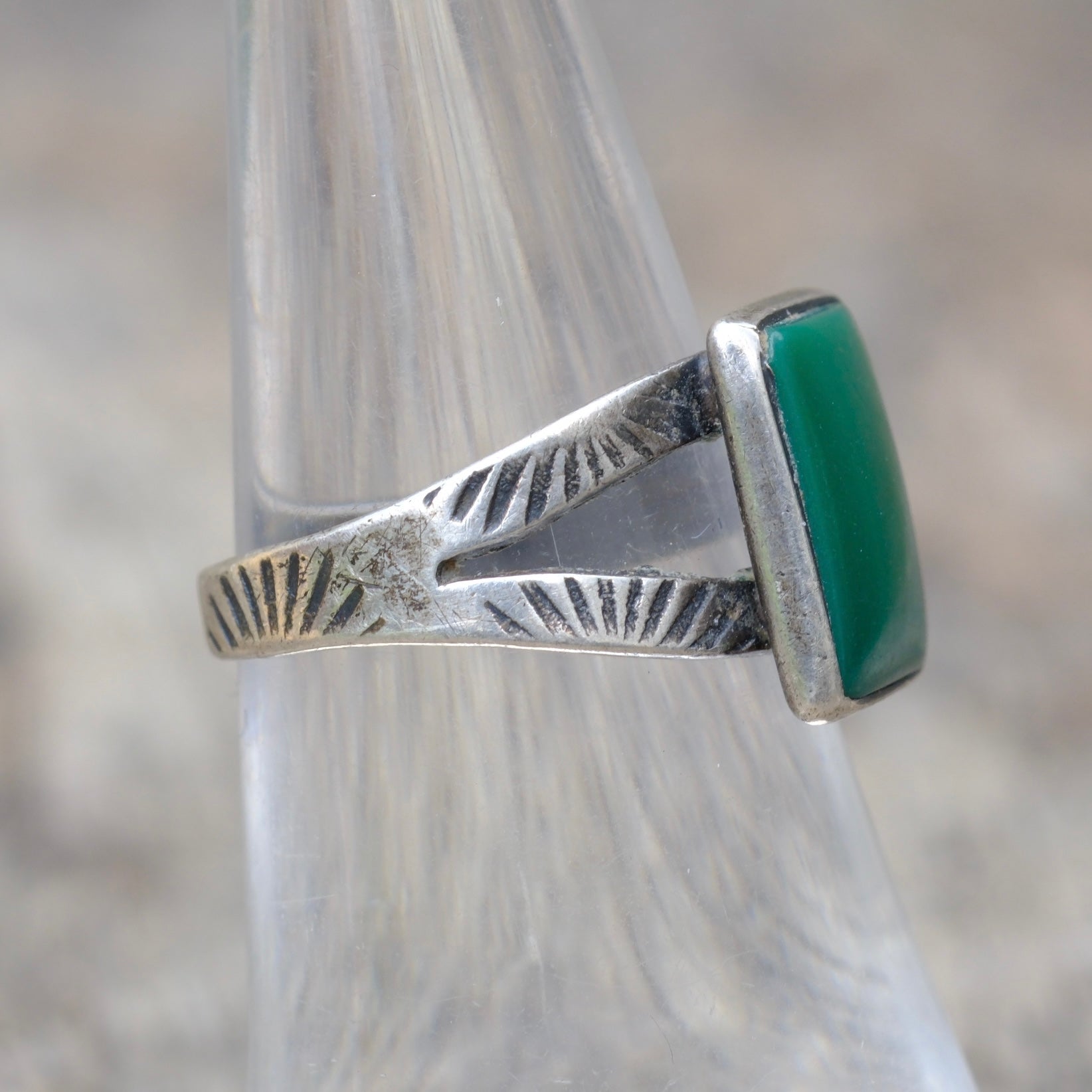 Vintage Sterling Turquoise Stamped Band Ring 6