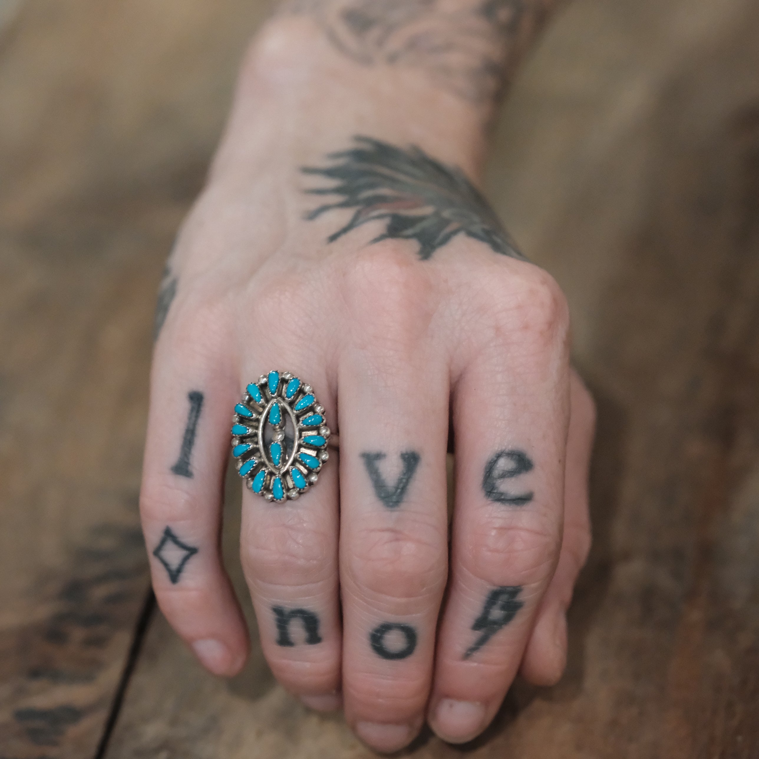 Vintage Sterling Turquoise Cluster Ring 6.25