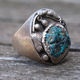 Vintage Sterling Turquoise Feather Ring 9.5
