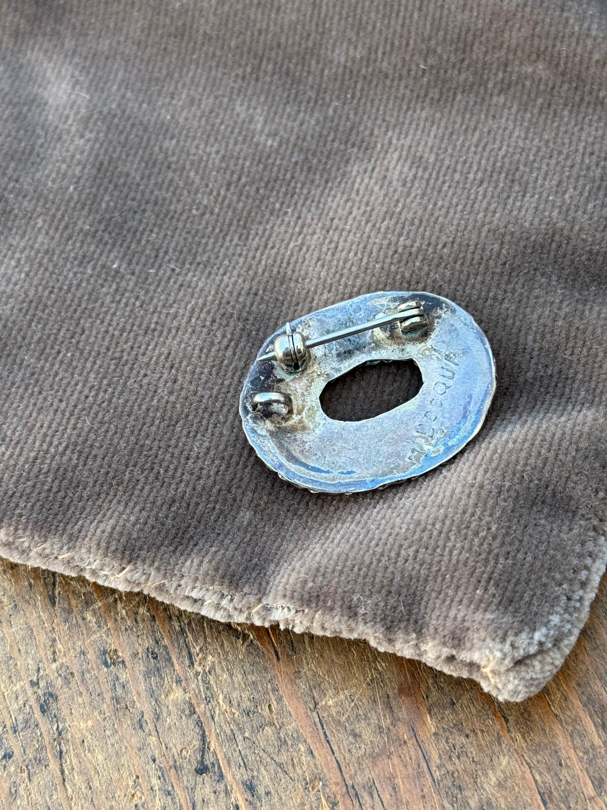 Vintage Sterling Silver Multistone Inlay Pendant Pin