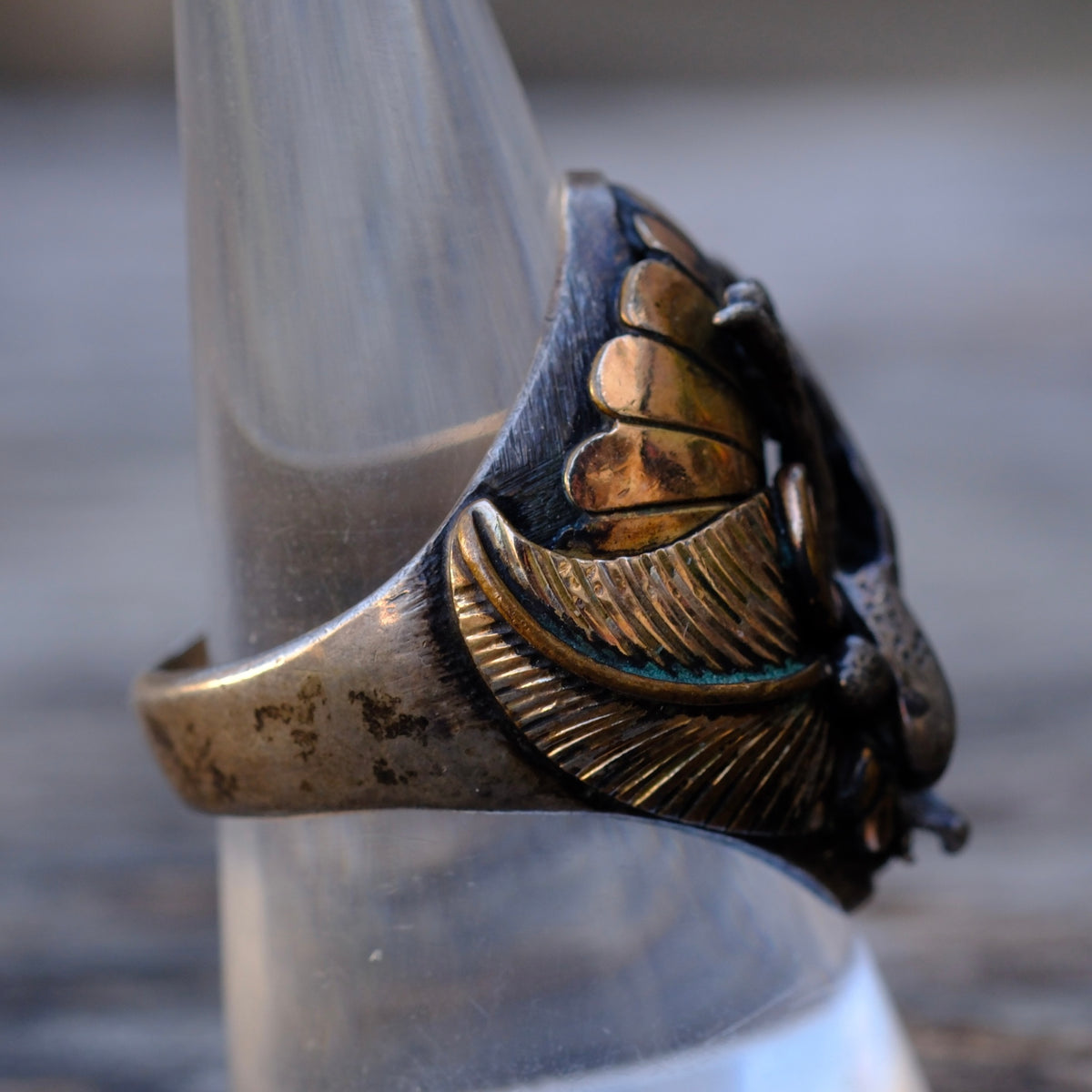 Vintage Sterling and Copper Eagle Ring 9.5