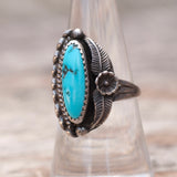 Vintage Sterling Turquoise Feather Ring 7.75