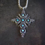 MASSIVE Vintage Sterling Turquoise and Coral Reversible Cross Necklace