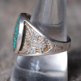 Vintage Sterling Crushed Turquoise Thunderbird Ring 9.75